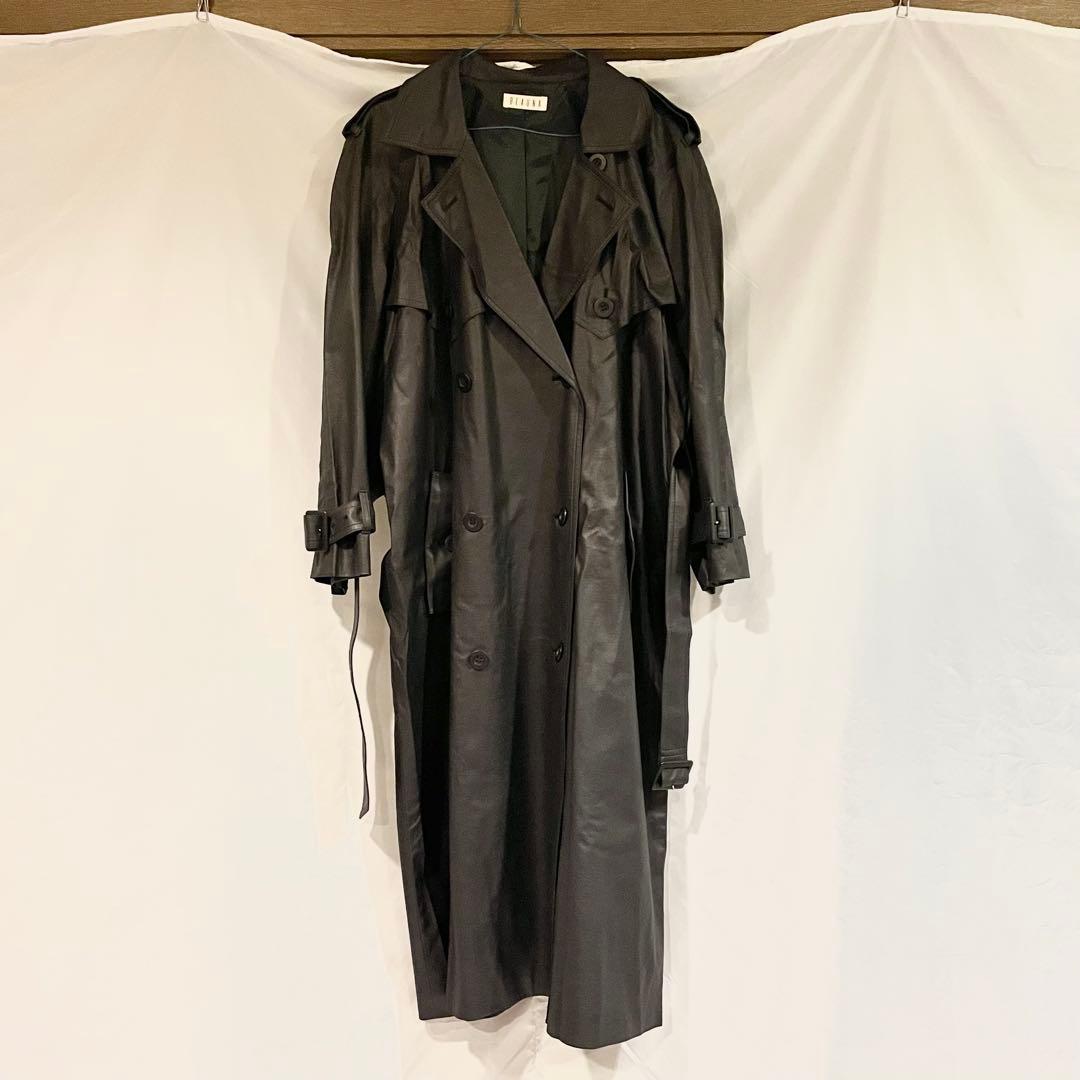 【希少】　高級　レザー調　超ロング丈　トレンチコート