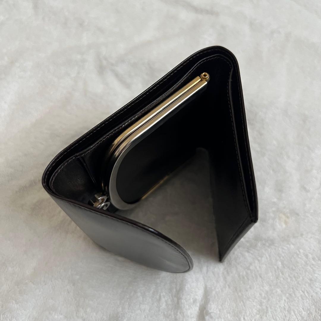 極上レザー グッチ 三つ折り財布 がま口 ダークブラウン