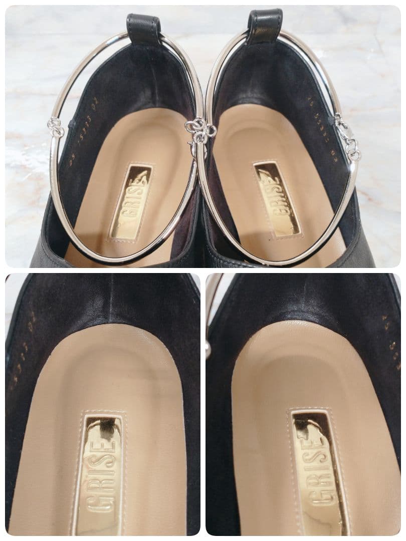 GRISE 日本製 レザースクエアクロスシームアンクルフラット 23 黒