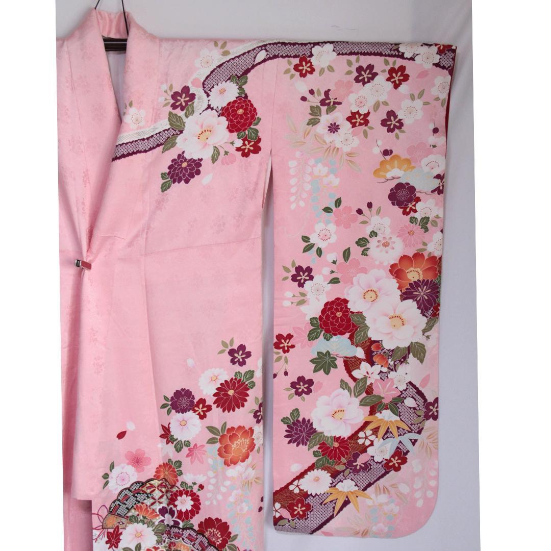 振袖現代柄ピンク5点セット 帯 帯揚げ 帯締め 重ね衿 成人式前撮りPK12