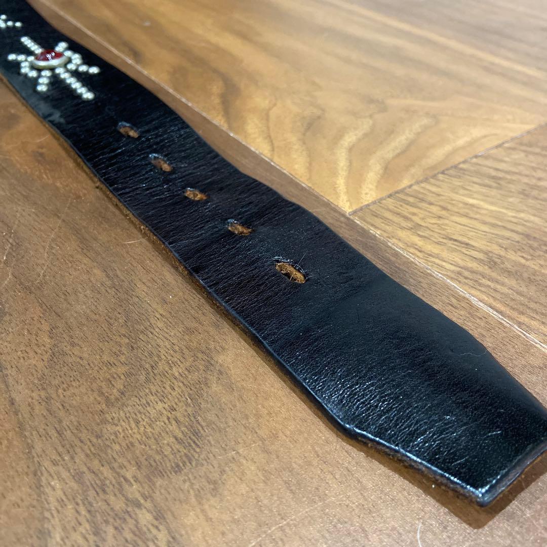 CRIMIE別注 HTCレザースタッズベルト レッドストーン 34inch