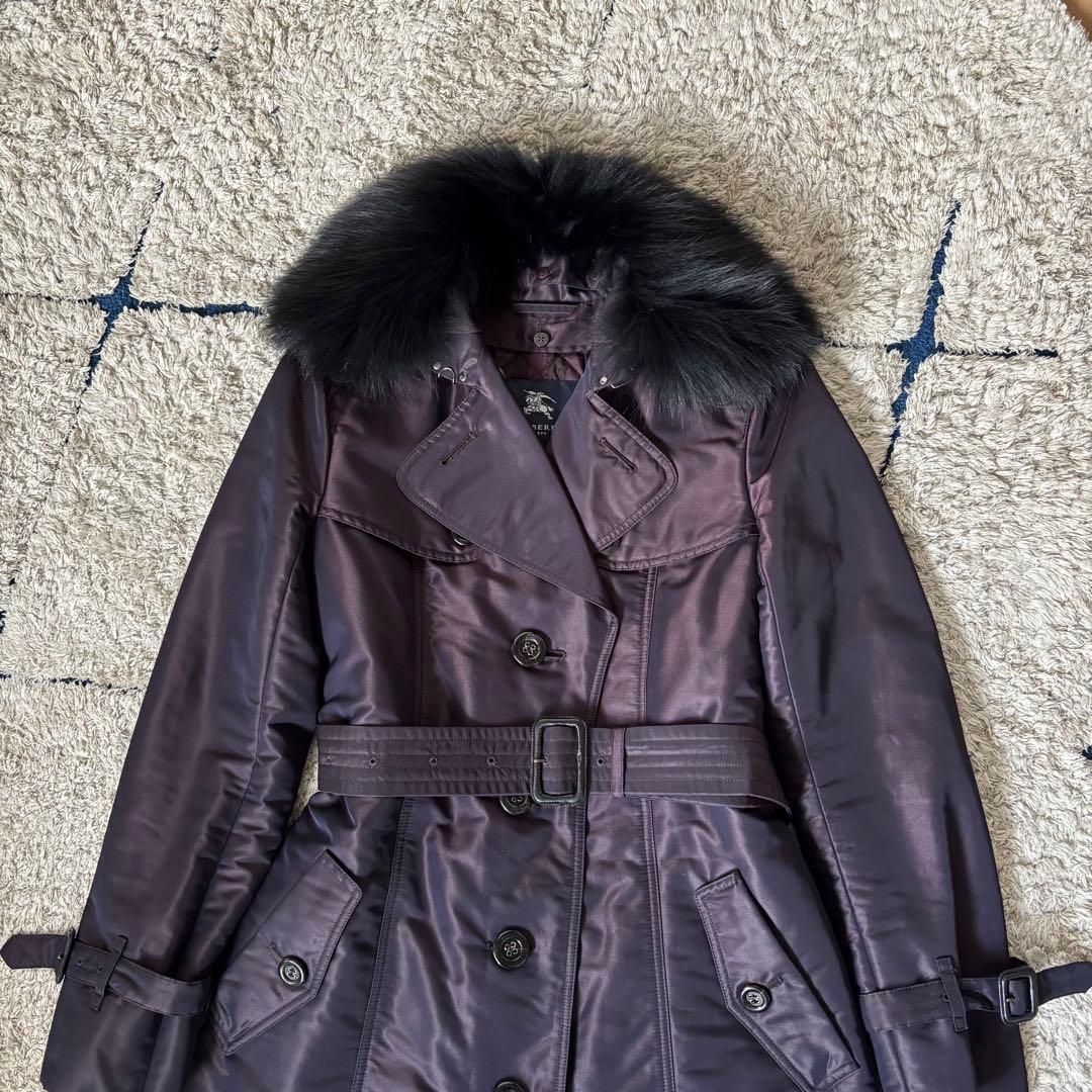 【美品✨】希少！バーバリーロンドン　ロングコート　ファー　キルティング　パープル