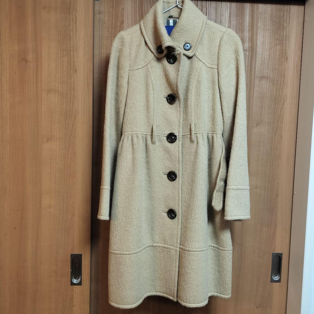 【バーバリーブルーレーベル】 Aラインコート　ノバチェック柄　ベージュ 38