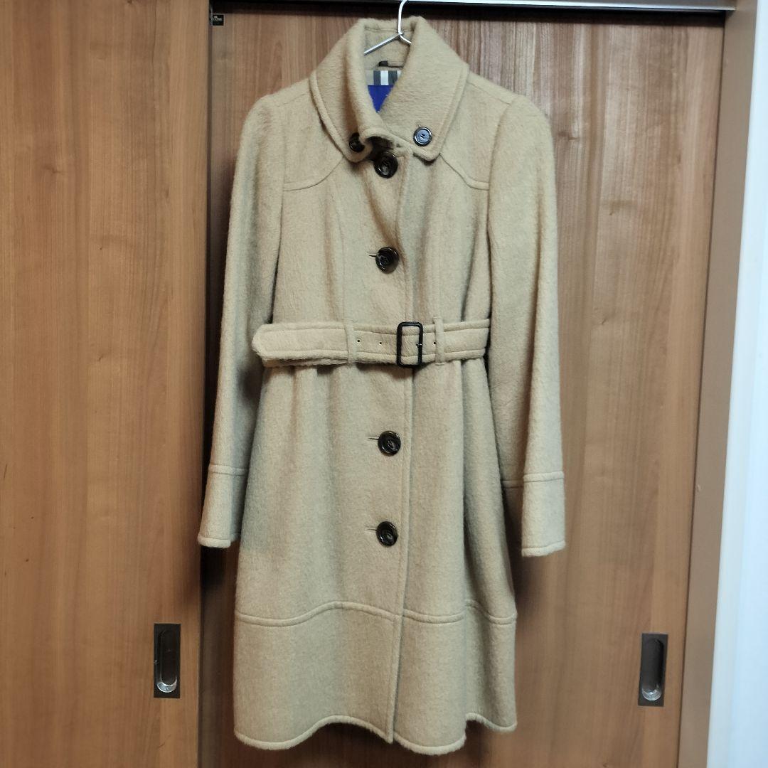 【バーバリーブルーレーベル】 Aラインコート　ノバチェック柄　ベージュ 38