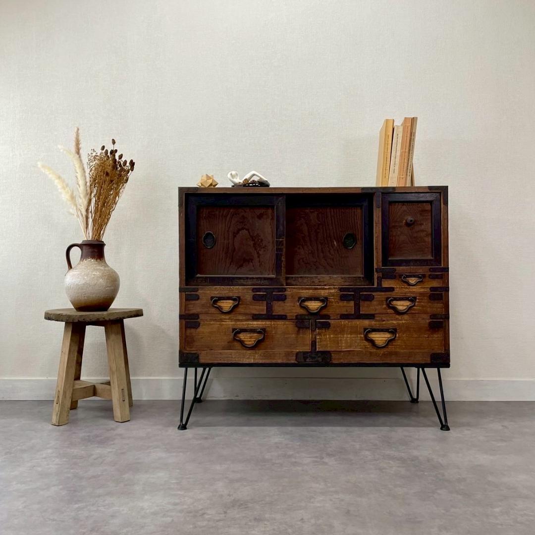 ヴィンテージ 無垢材 ローチェストアイアン脚 引き出し ローボード ビンテージ