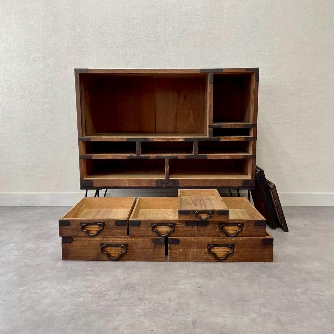 ヴィンテージ 無垢材 ローチェストアイアン脚 引き出し ローボード ビンテージ