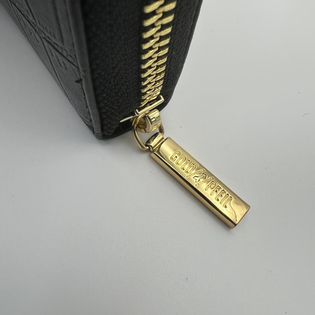 未使用ゴールドファイル☆ジッピーロングウォレット 長財布 型押しレザー 本革 黒