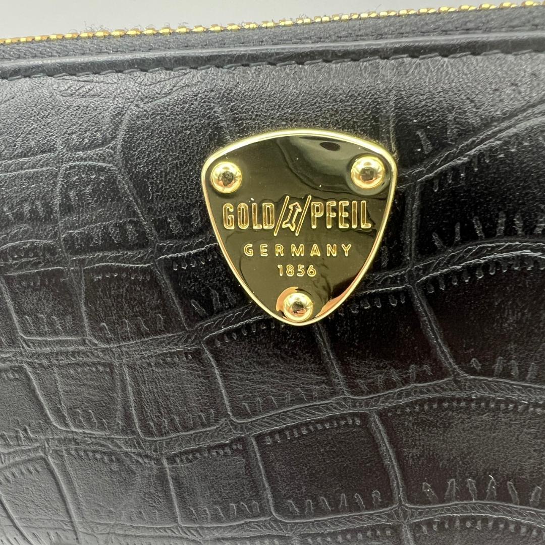 未使用ゴールドファイル☆ジッピーロングウォレット 長財布 型押しレザー 本革 黒