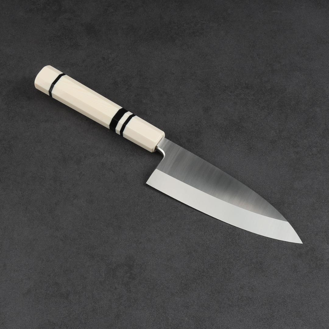 6924 出刃包丁 5寸 刃渡り150mm 刺身包丁 人工象牙黒三本巻八角柄