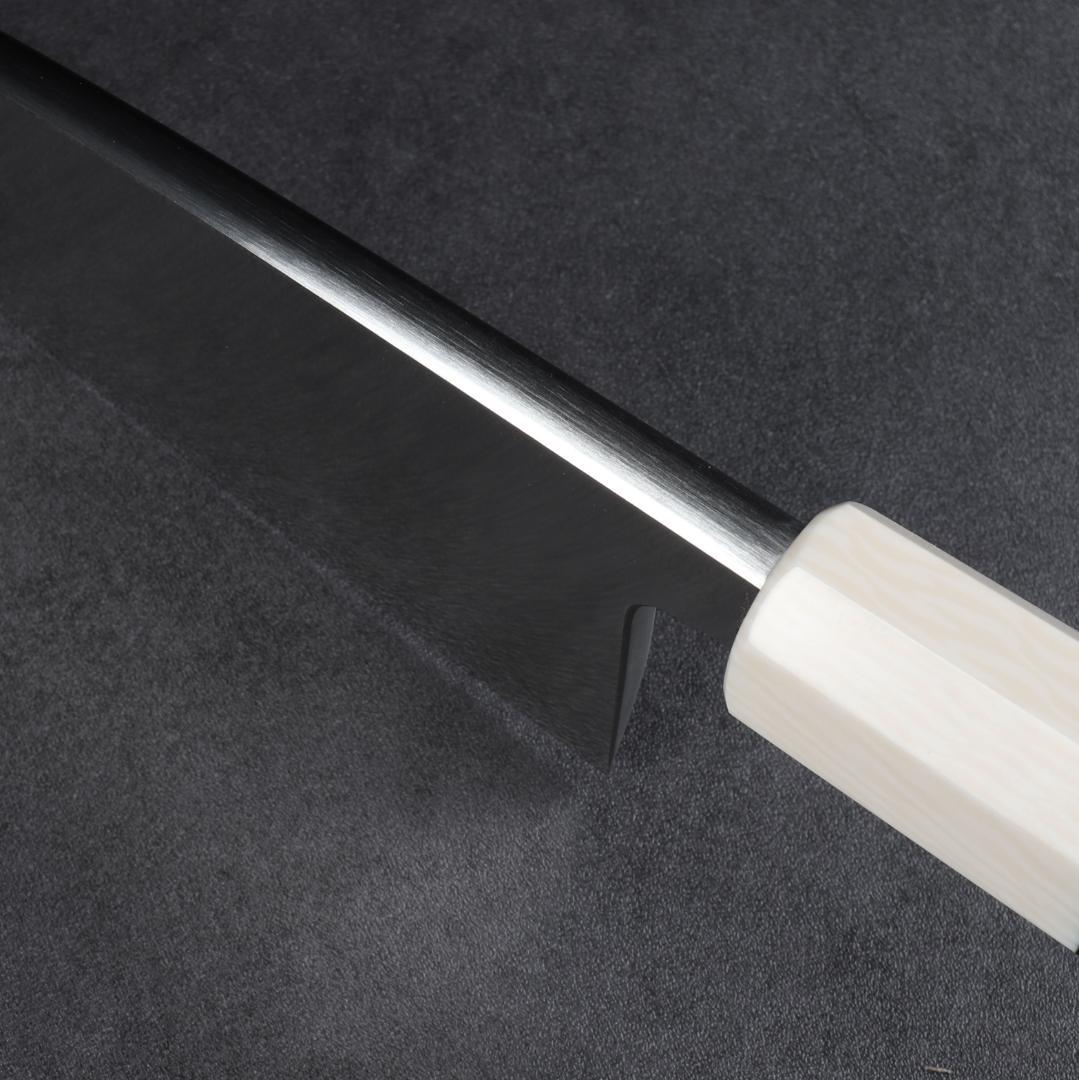 6924 出刃包丁 5寸 刃渡り150mm 刺身包丁 人工象牙黒三本巻八角柄