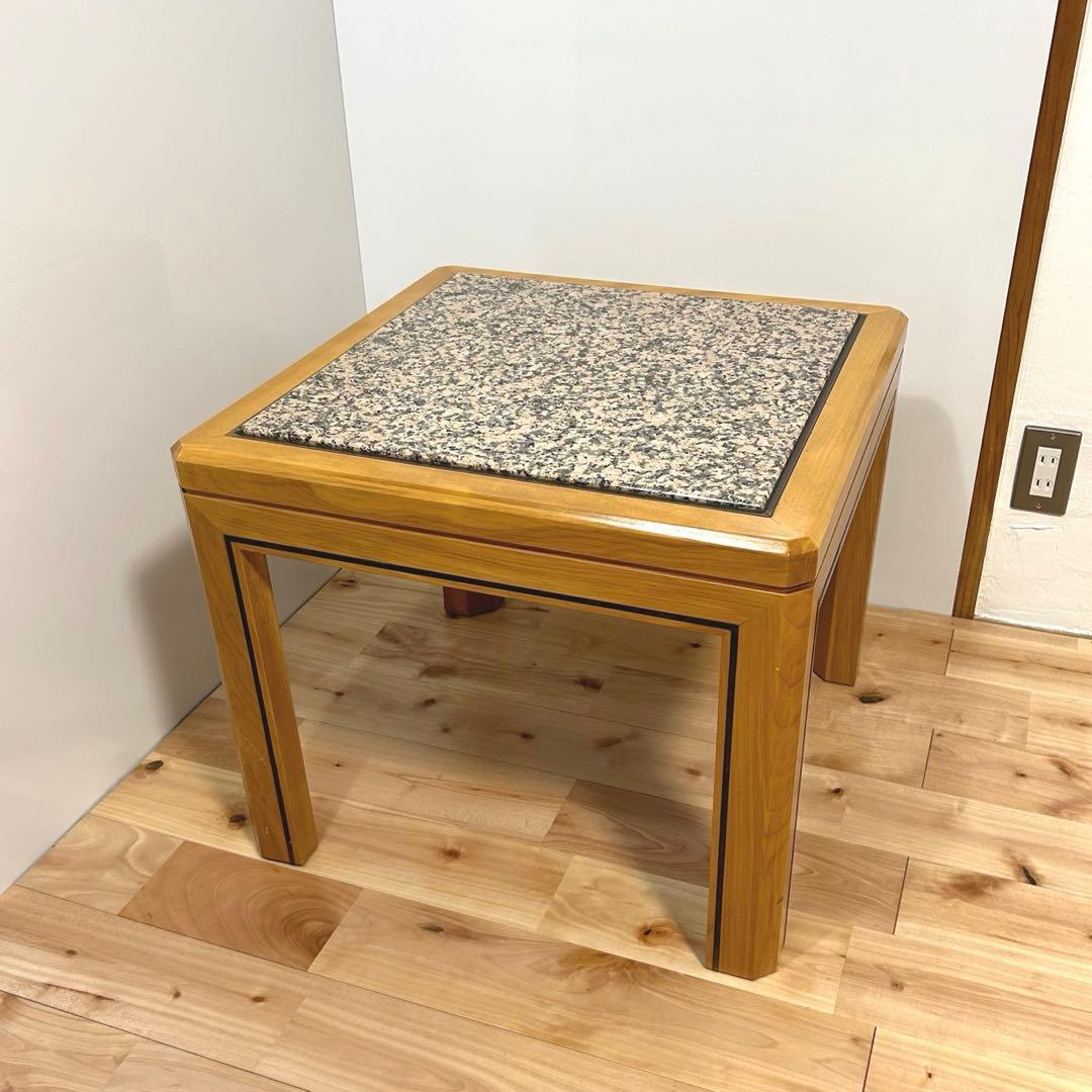 高級　御影石　ローテーブル サイドテーブル　スクエア　正方形　木製　北欧
