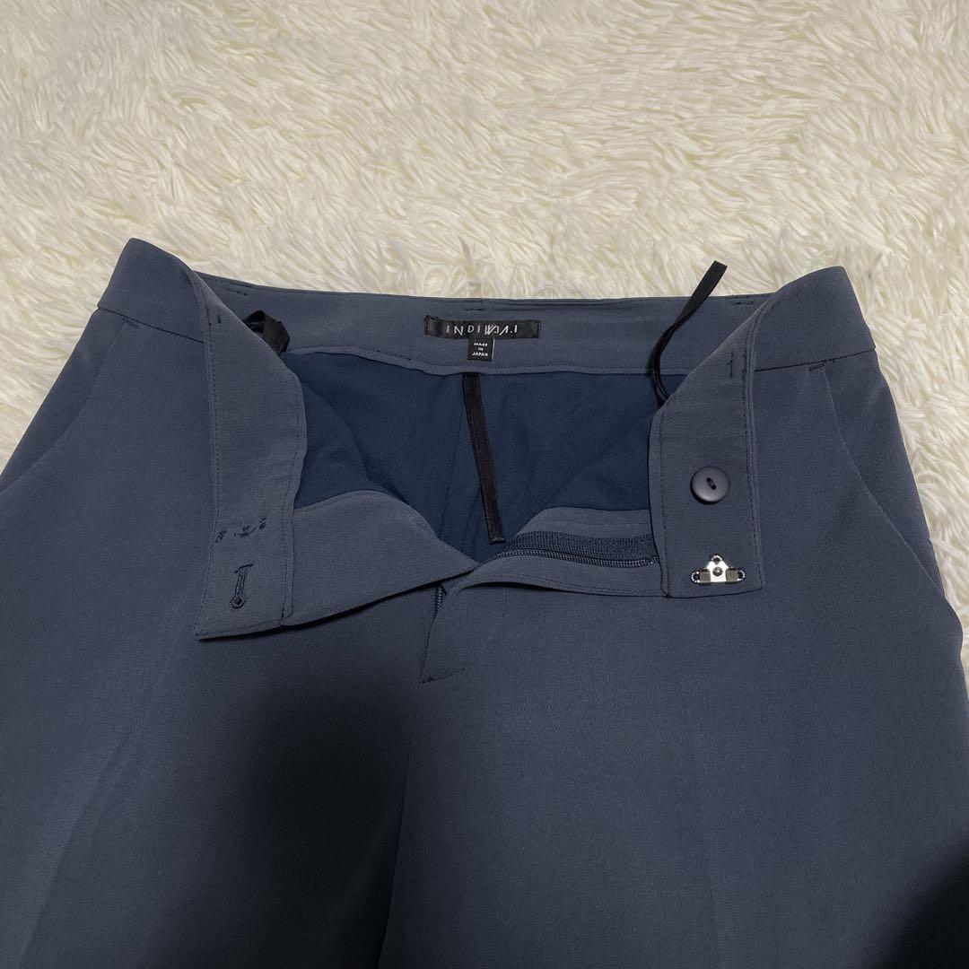 美品36 日本製【INDIVI トリアセテート混 ストレッチノーカラースーツ】