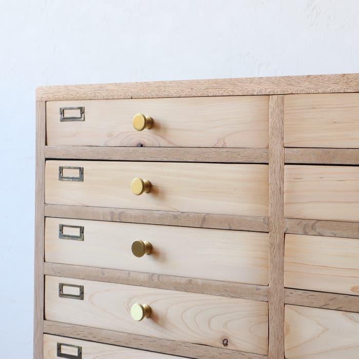 アンティーク 引出し24杯 チェスト 木製 古家具 整理箱 真鍮金具 ネーム入れ