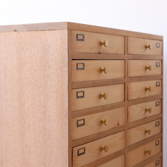 アンティーク 引出し24杯 チェスト 木製 古家具 整理箱 真鍮金具 ネーム入れ