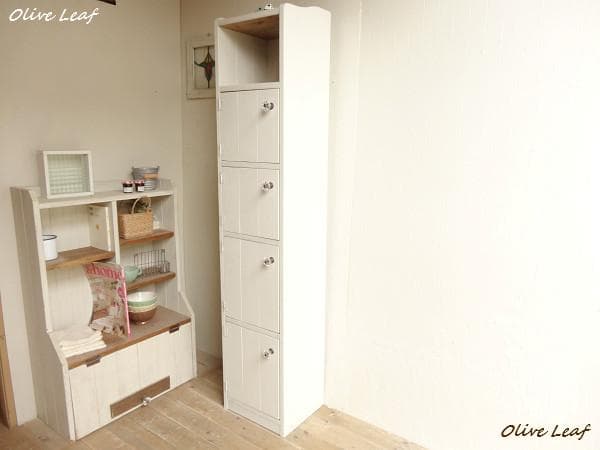 サイズ、デザインオーダー可！6段4扉スリムキャビネット●シャビーホワイト受注製作