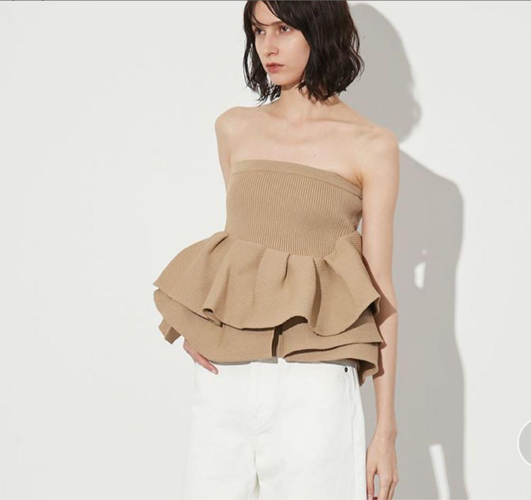 styling/ラッフルニットベアトップベージュ