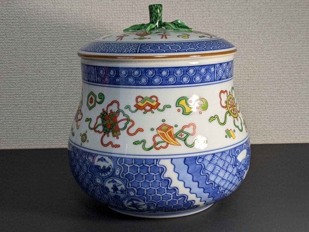 【上作】京焼　五代三浦竹泉　色絵祥瑞砂金袋水指