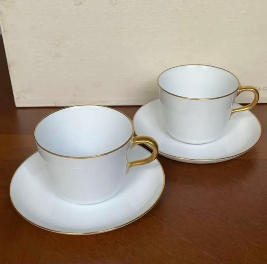【未使用美品】大倉陶園★ゴールドライン★モーニングC/Sペア　お箱無し
