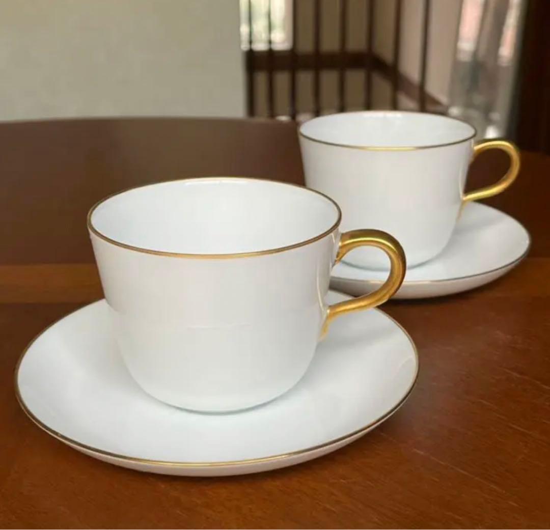 【未使用美品】大倉陶園★ゴールドライン★モーニングC/Sペア　お箱無し