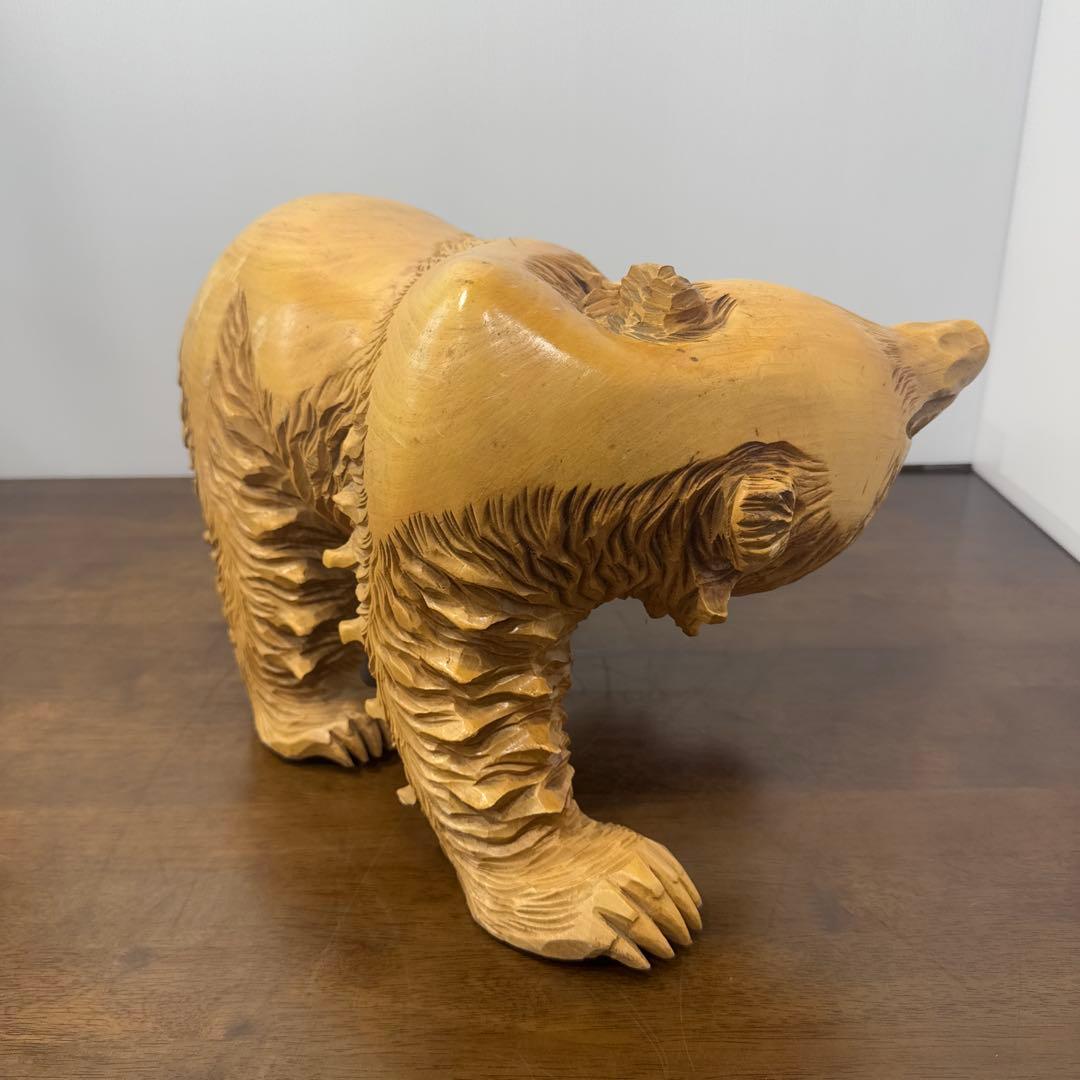 【希少】 木彫り 熊 一刀彫 怒り熊 置物 全長約40cm 工芸品