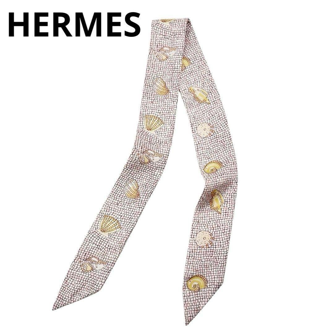【入手困難】エルメス スカーフ ツイリー モザイク 貝殻柄 シルク 1Q22