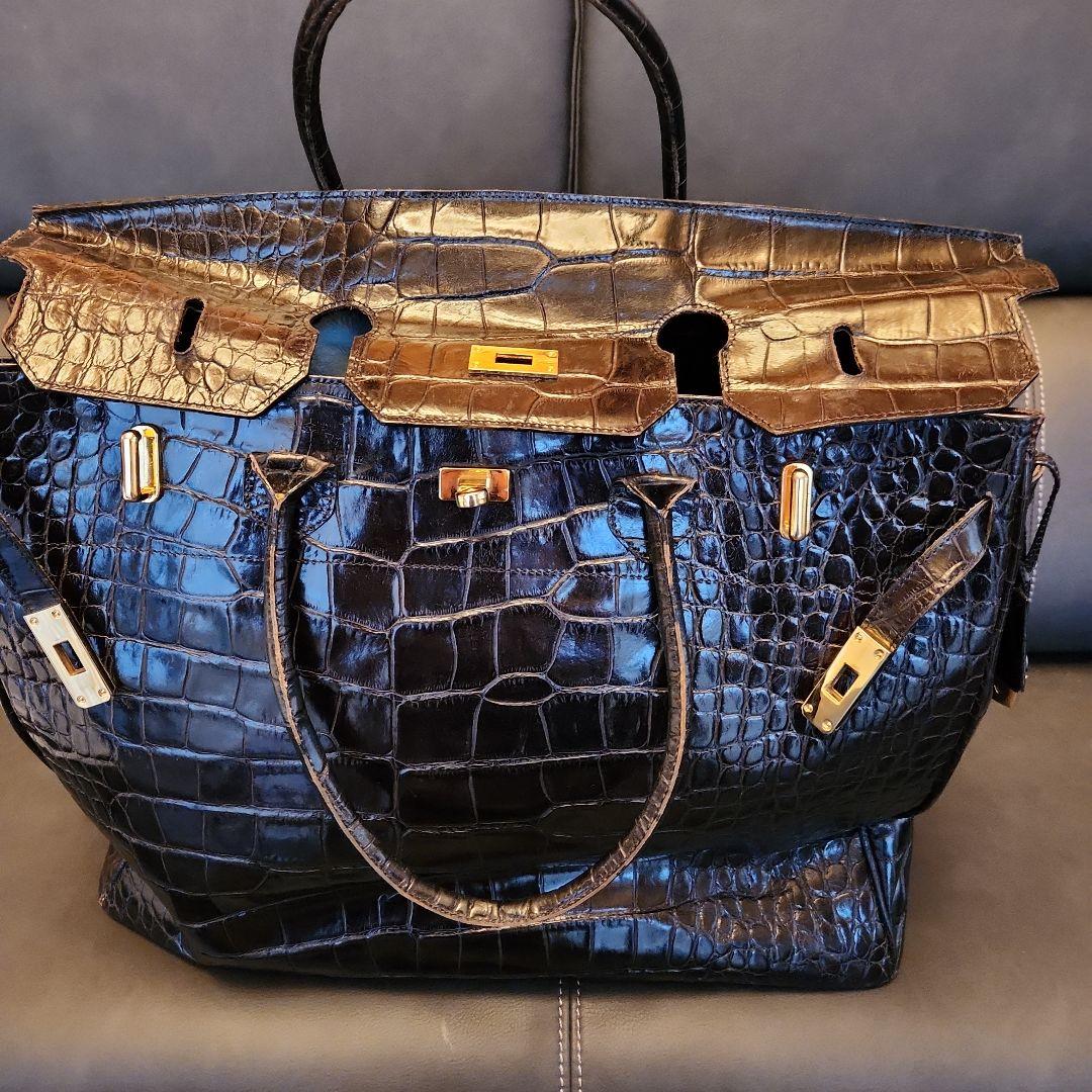 美品　キタムラ2　ボストンバッグ　マットクロコ　南京錠 クロシェット ブラック