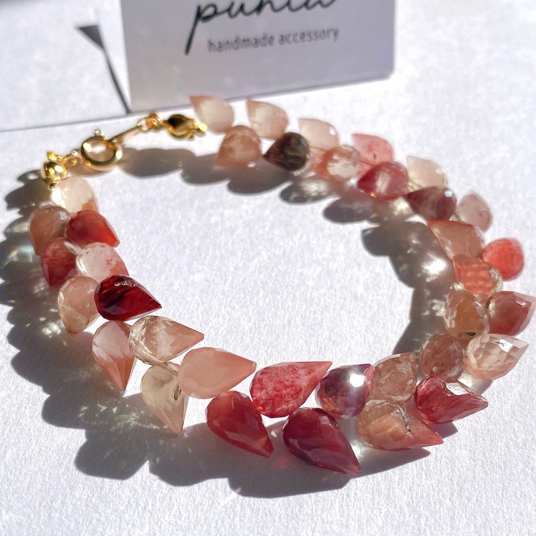 14kgf天然石高品質大粒つぼみカットアンデシンチタンワイヤーブレスレット