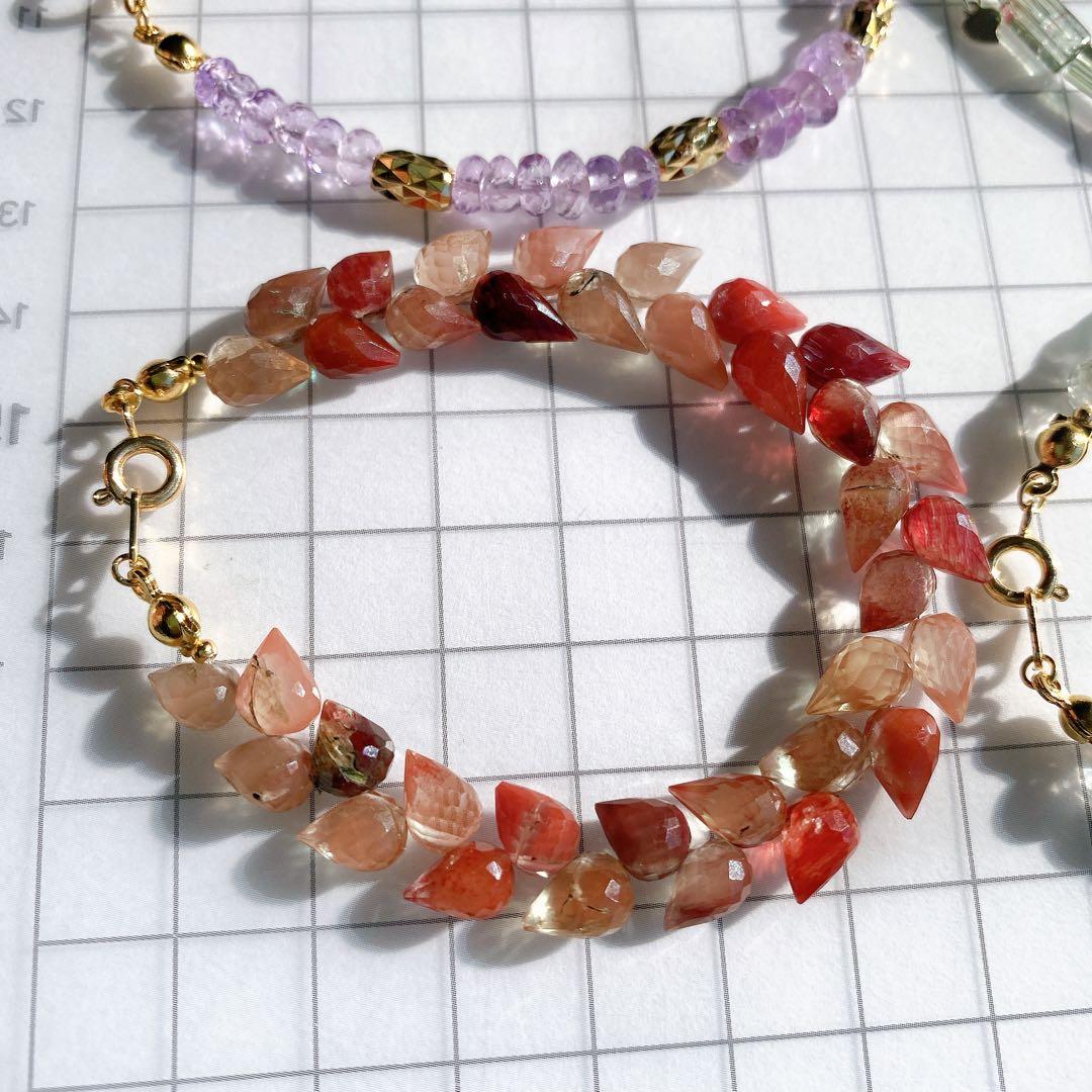 14kgf天然石高品質大粒つぼみカットアンデシンチタンワイヤーブレスレット