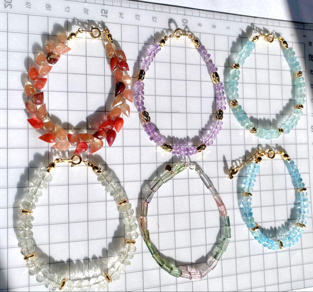 14kgf天然石高品質大粒つぼみカットアンデシンチタンワイヤーブレスレット