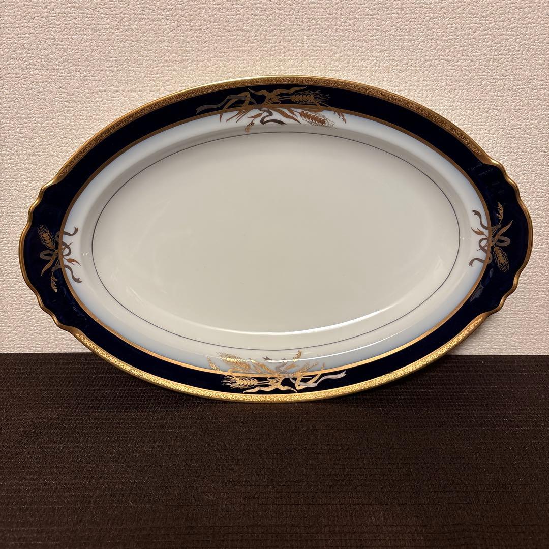 大倉陶園　ロイヤルブルー　瑠璃金彩金蝕稲穂　オーバルプレート　ディナープレート