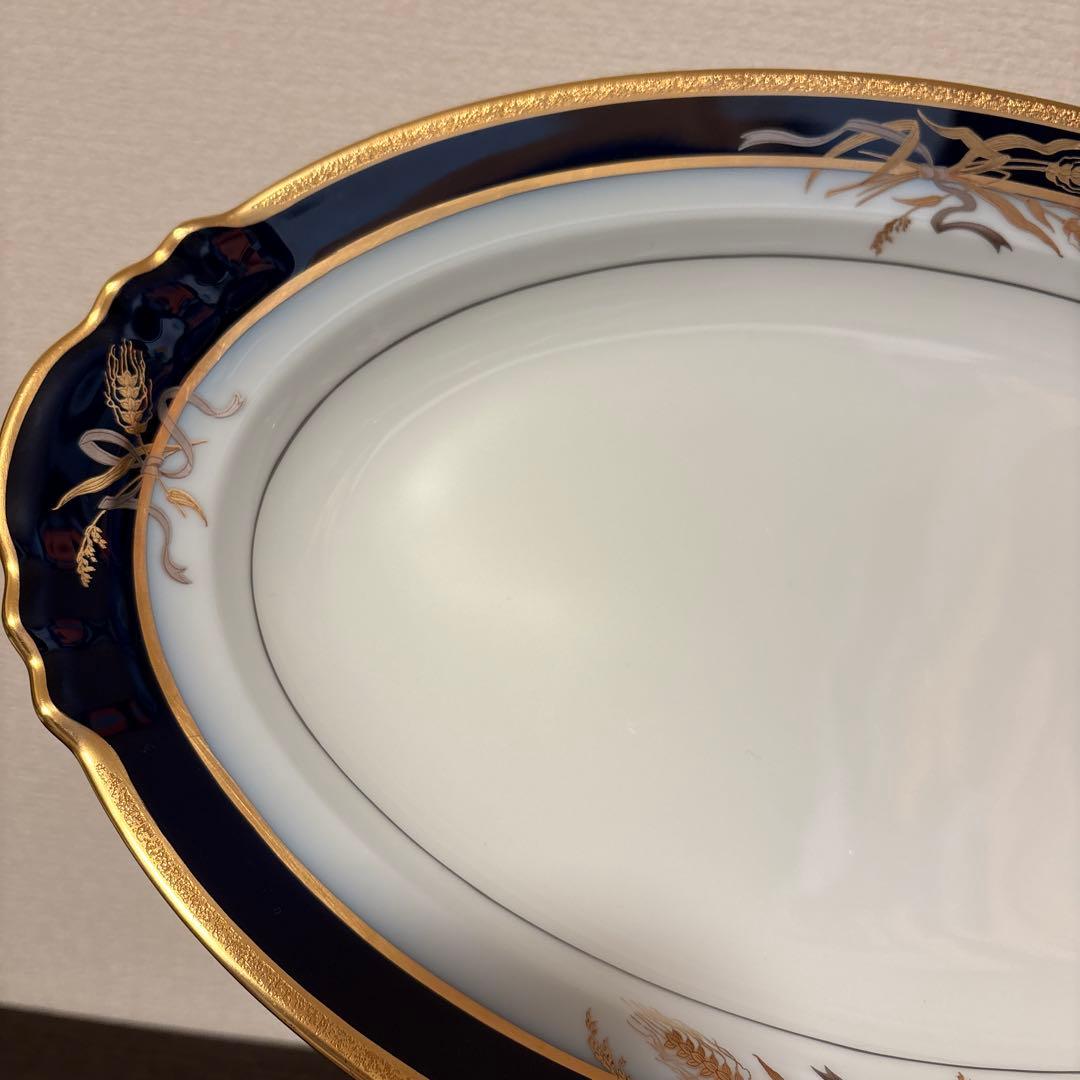 大倉陶園　ロイヤルブルー　瑠璃金彩金蝕稲穂　オーバルプレート　ディナープレート