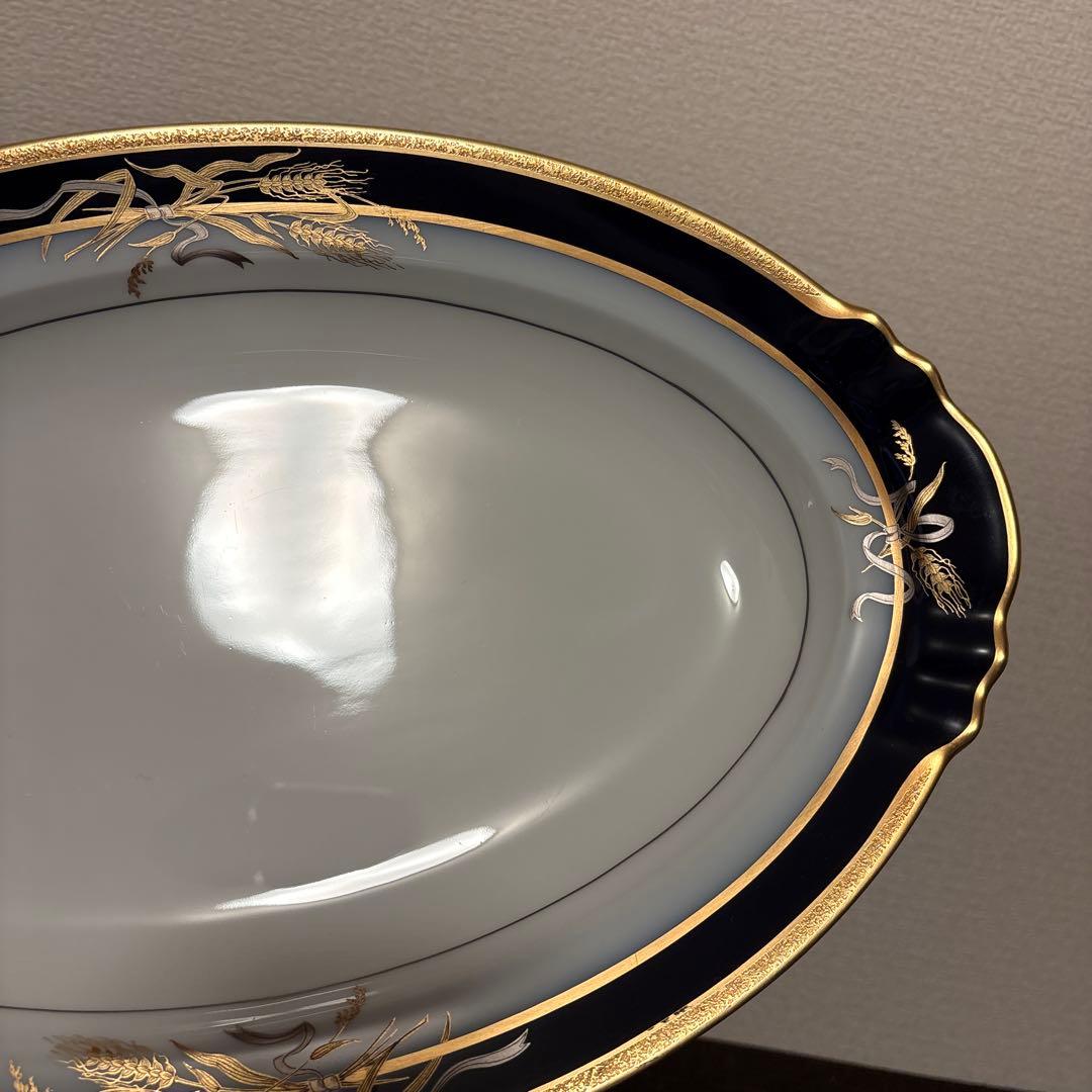 大倉陶園　ロイヤルブルー　瑠璃金彩金蝕稲穂　オーバルプレート　ディナープレート