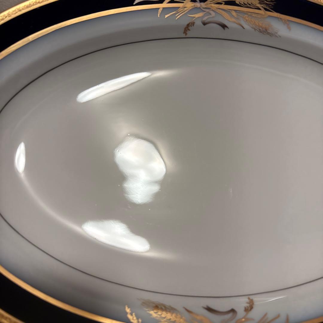 大倉陶園　ロイヤルブルー　瑠璃金彩金蝕稲穂　オーバルプレート　ディナープレート