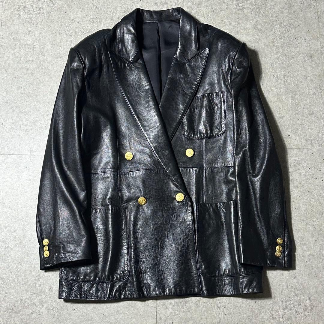90s 美品 INGEBORG 羊革 レザー ダブル 金ボタンジャケット