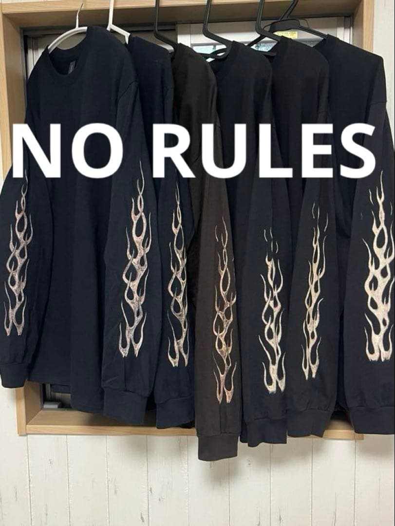 NO RULES オリジナル　インナー用ロンt 黒　ギルダンL 袖フレイム