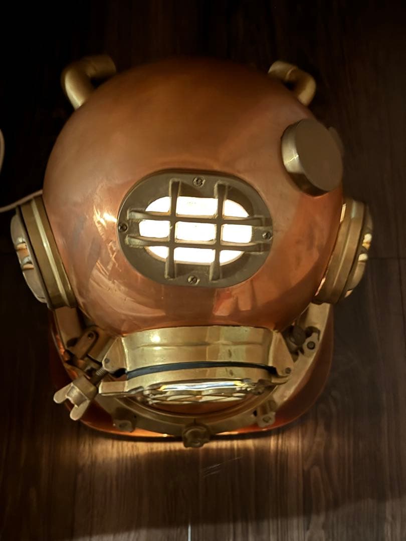 アメリカ海軍省潜水ヘルメット 銅と真鍮製　レトロ　台共 幅38x奧42x高47c