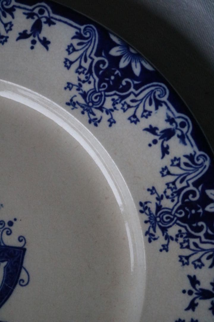 フランス　アンティーク　モノグラム　プレート　藍色　Bordeaux ルーアン