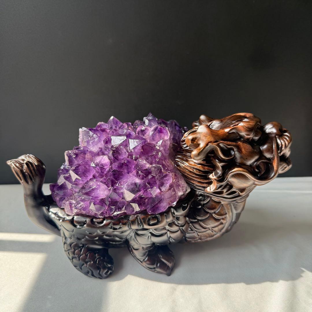 美品❣️天然石 アメジストの原石　クラスター　ロングイ台座付きNO.020412