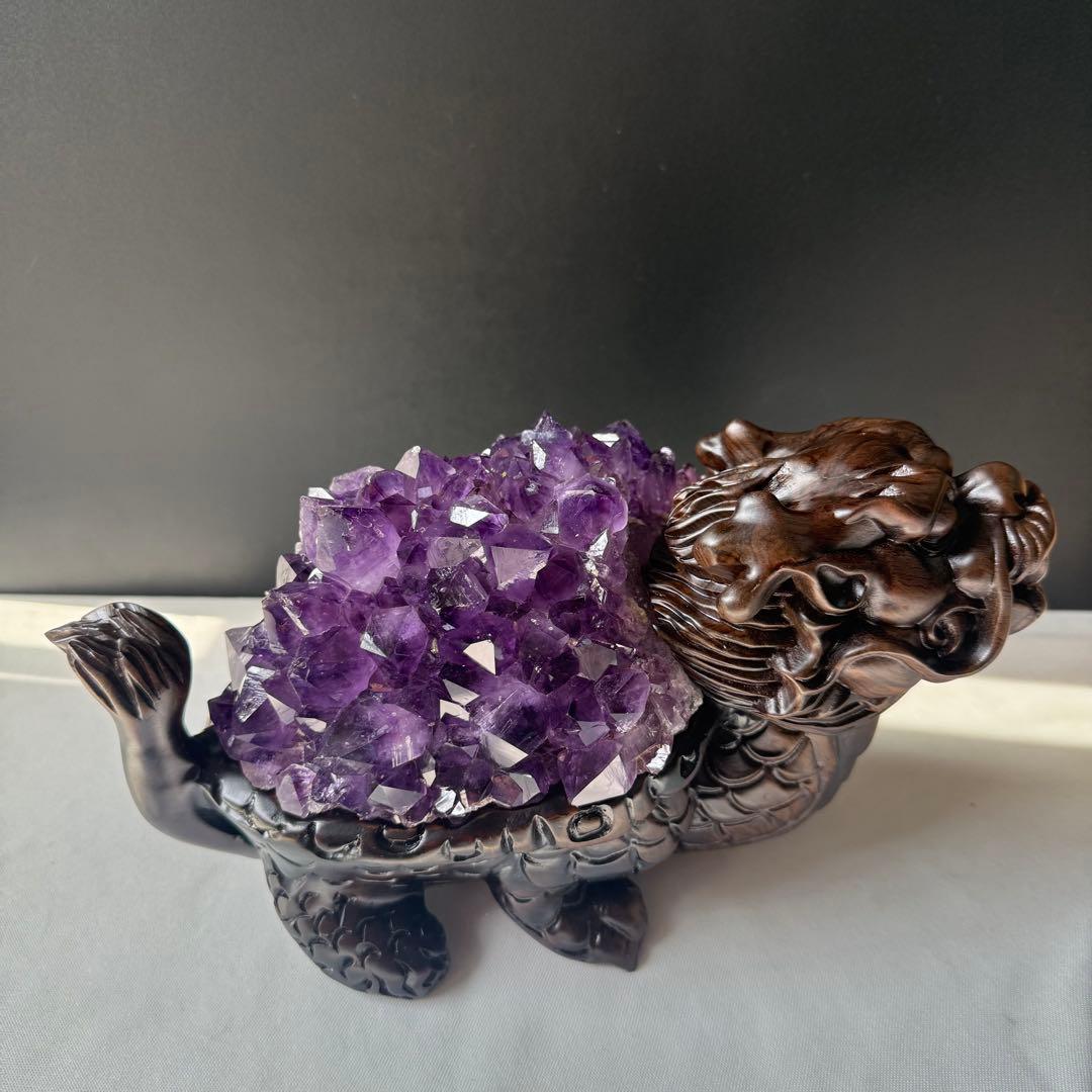 美品❣️天然石 アメジストの原石　クラスター　ロングイ台座付きNO.020412