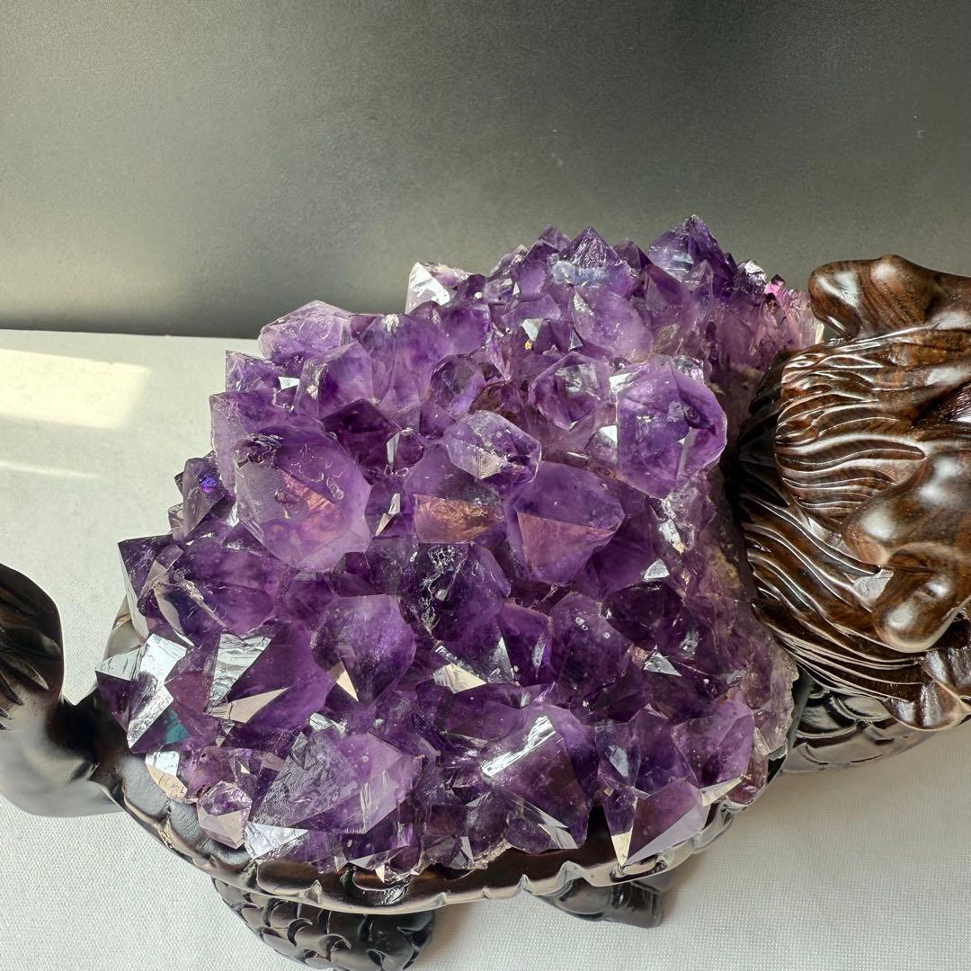 美品❣️天然石 アメジストの原石　クラスター　ロングイ台座付きNO.020412