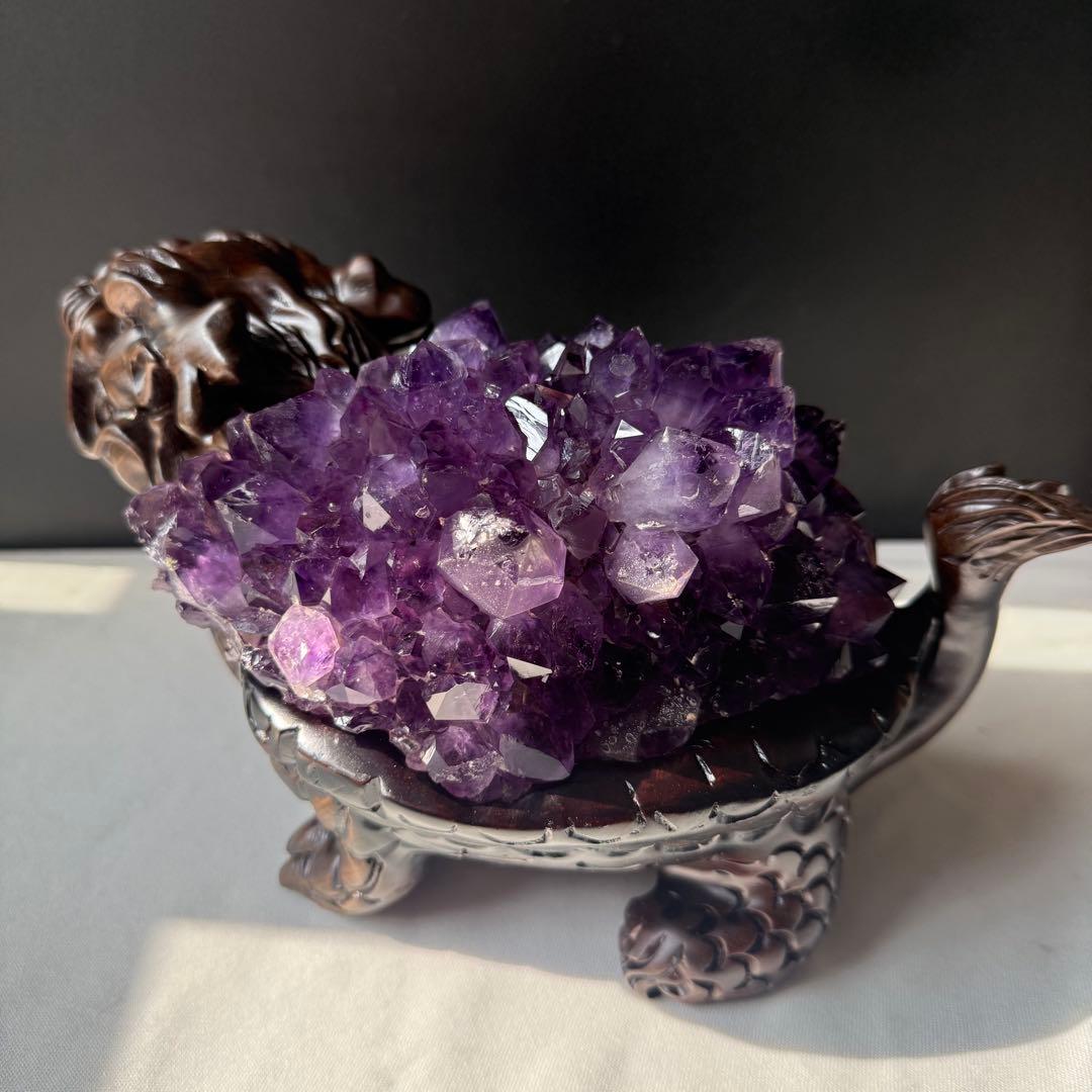 美品❣️天然石 アメジストの原石　クラスター　ロングイ台座付きNO.020412