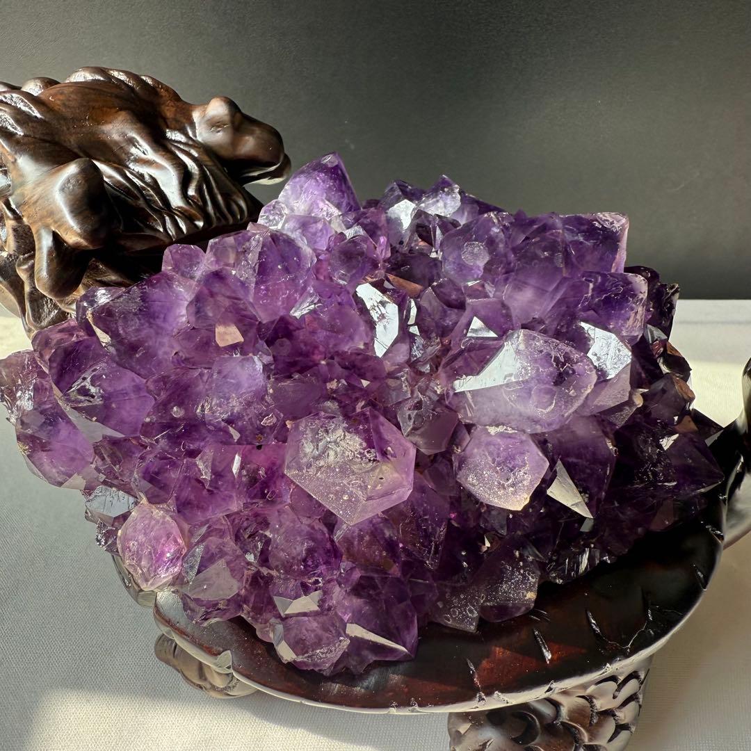 美品❣️天然石 アメジストの原石　クラスター　ロングイ台座付きNO.020412