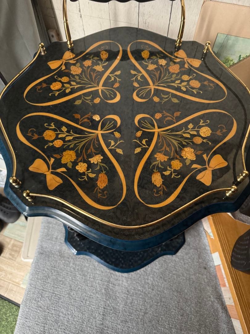 希少 イタリア製 象嵌細工 バーズアイ キャスター付き キッチンワゴン