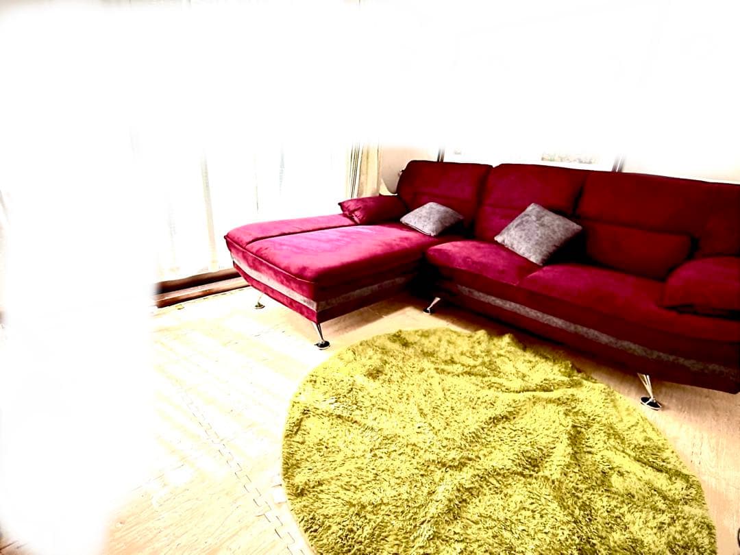 大型ワインレッド L字型ソファ　2024年10月に購入　使用期間一年