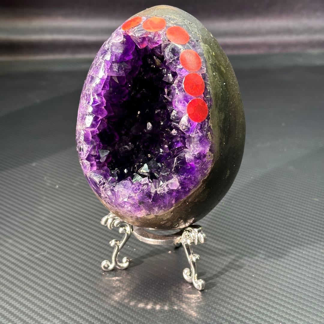 【高品質】天然石 アメジストの龍卵　ドーム　置物G.300
