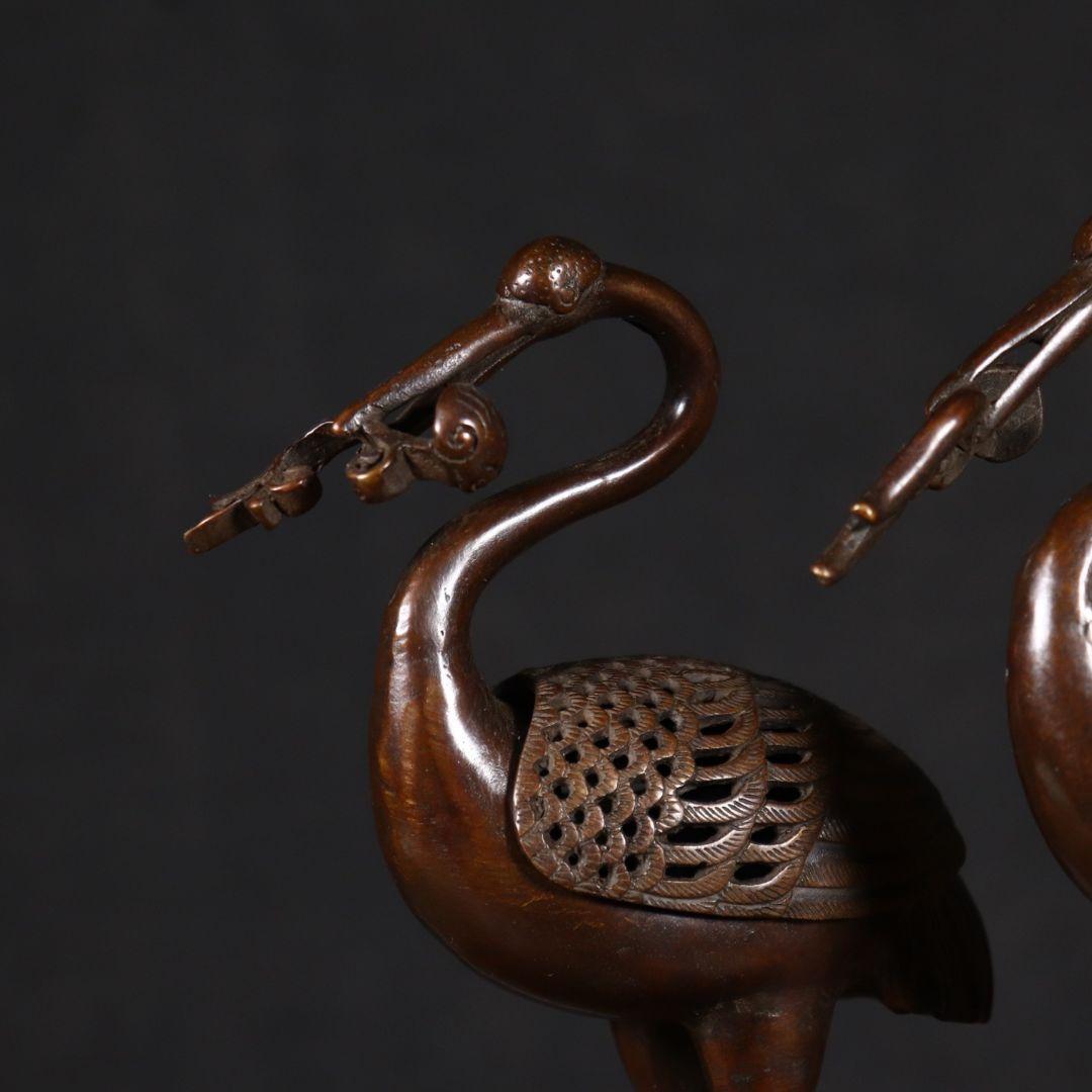 銅製 鶴香炉 室内 茶室 応接間 事務室 薫香炉 開運 風水 招財 置物工芸品