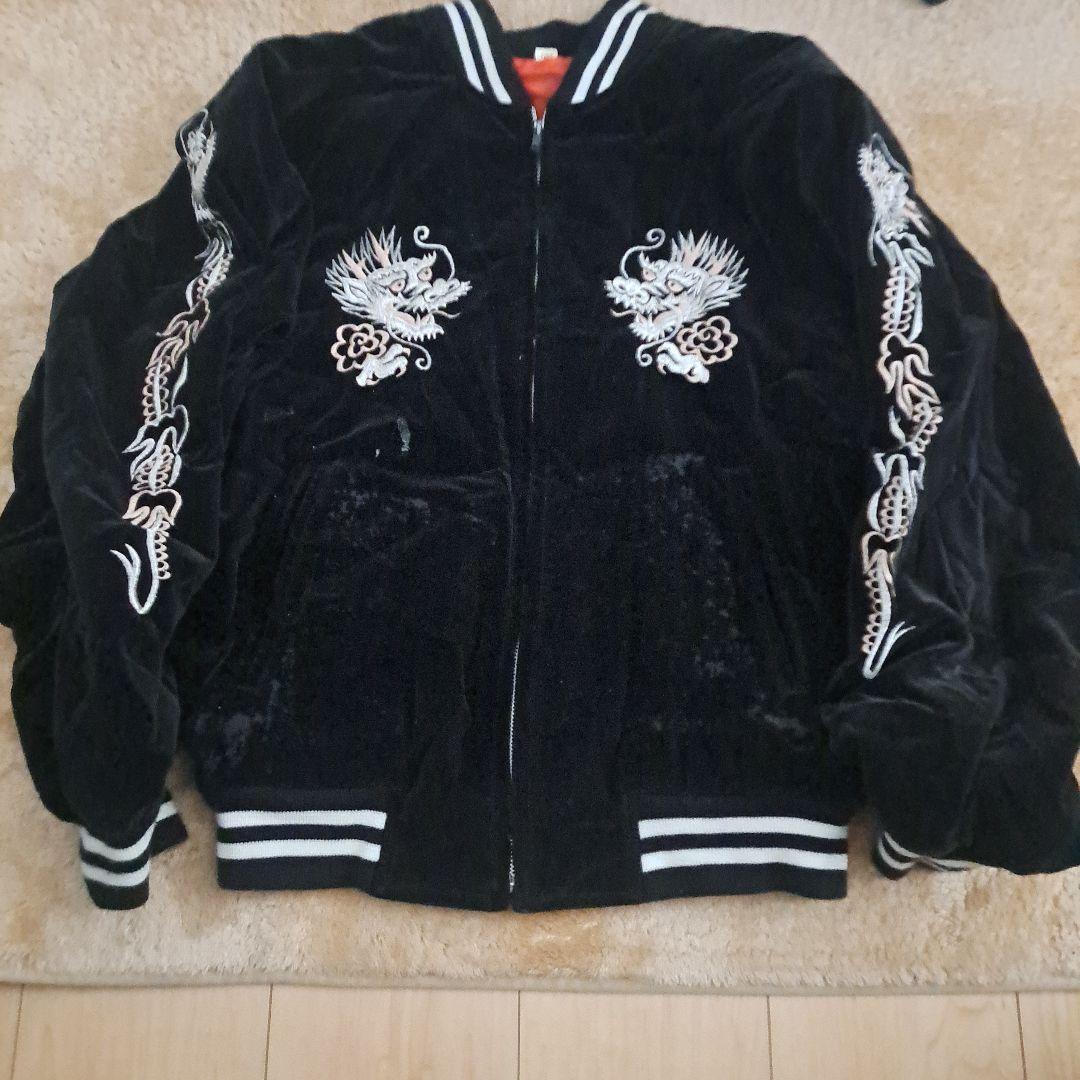 黒ベルベット スカジャン ドラゴン 富士山刺繍