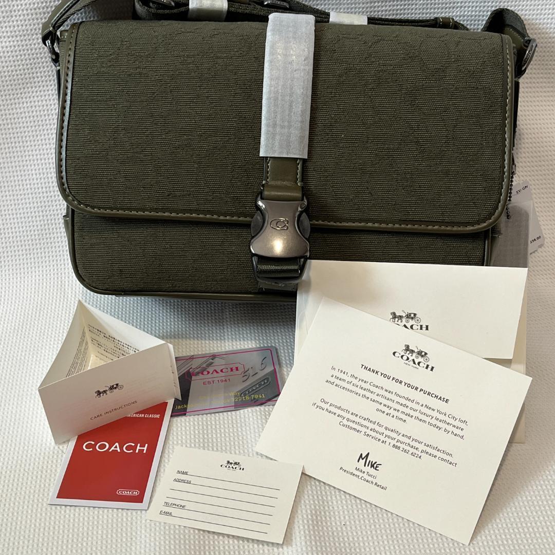 未使用 COACH CU041 メッセンジャーバッグ シグネチャー カーキ