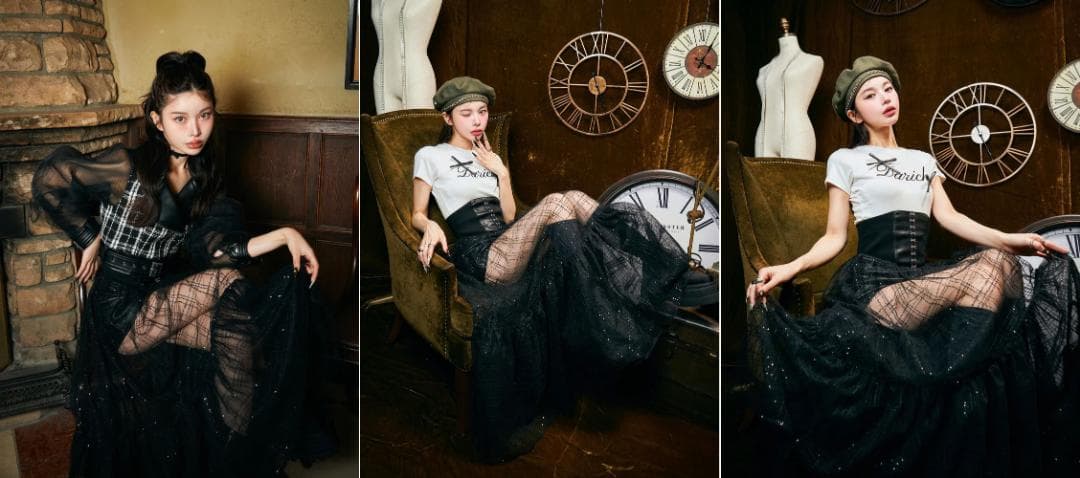 新品 ダーリッチ darich コルセットスパンコールチュールスカート BLK