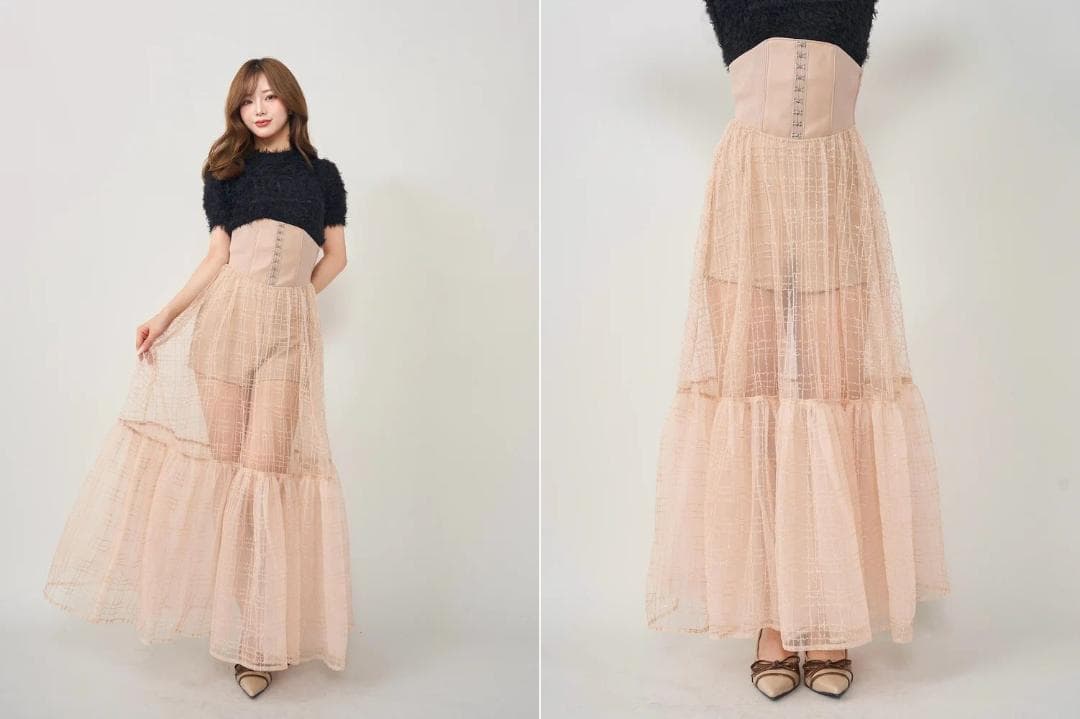 新品 ダーリッチ darich コルセットスパンコールチュールスカート BLK